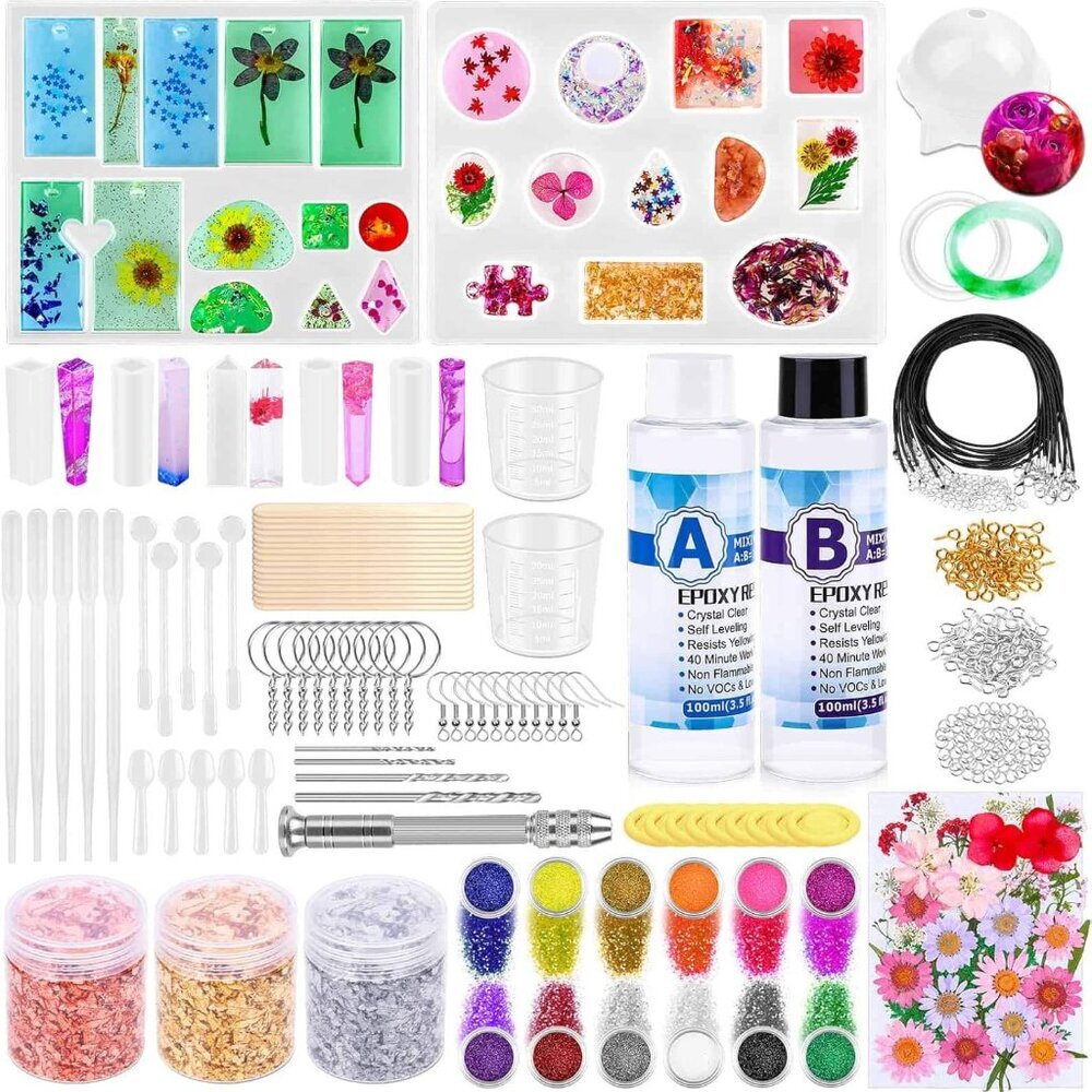 219Pcs Resin Kit for Beginners, Resin Mold Kit with Resin Molds Silicone and Epo